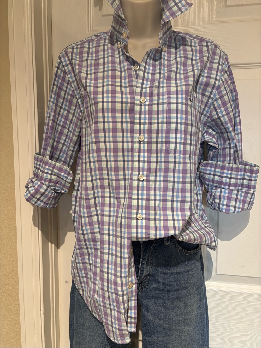 Vineyard Vines Mens/Womens Button-Down Shirt in Lavender and Light Blue